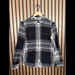 Hurley Shirt XS Womens White Black Long Sleeve Plaid Front Pocket Ex Boyfriend